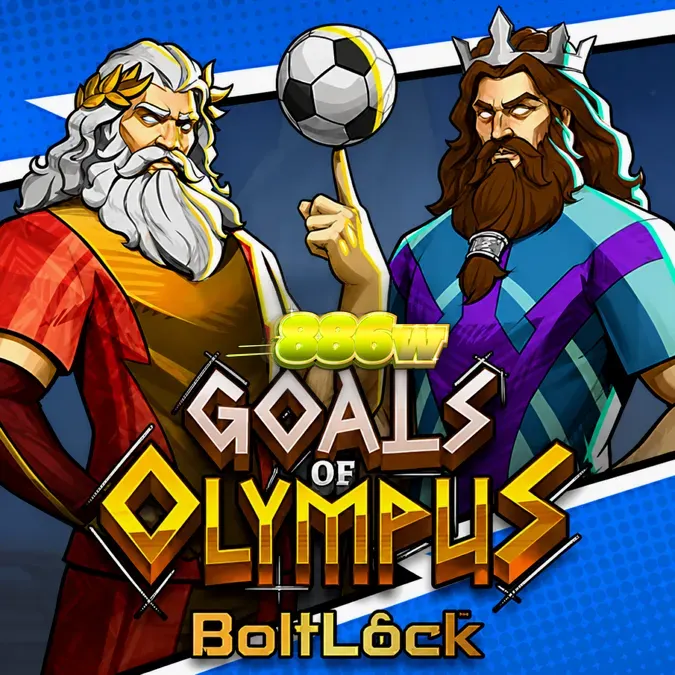 Interface do jogo Goals of Olympus BoltLock com elementos de futebol e mitologia grega